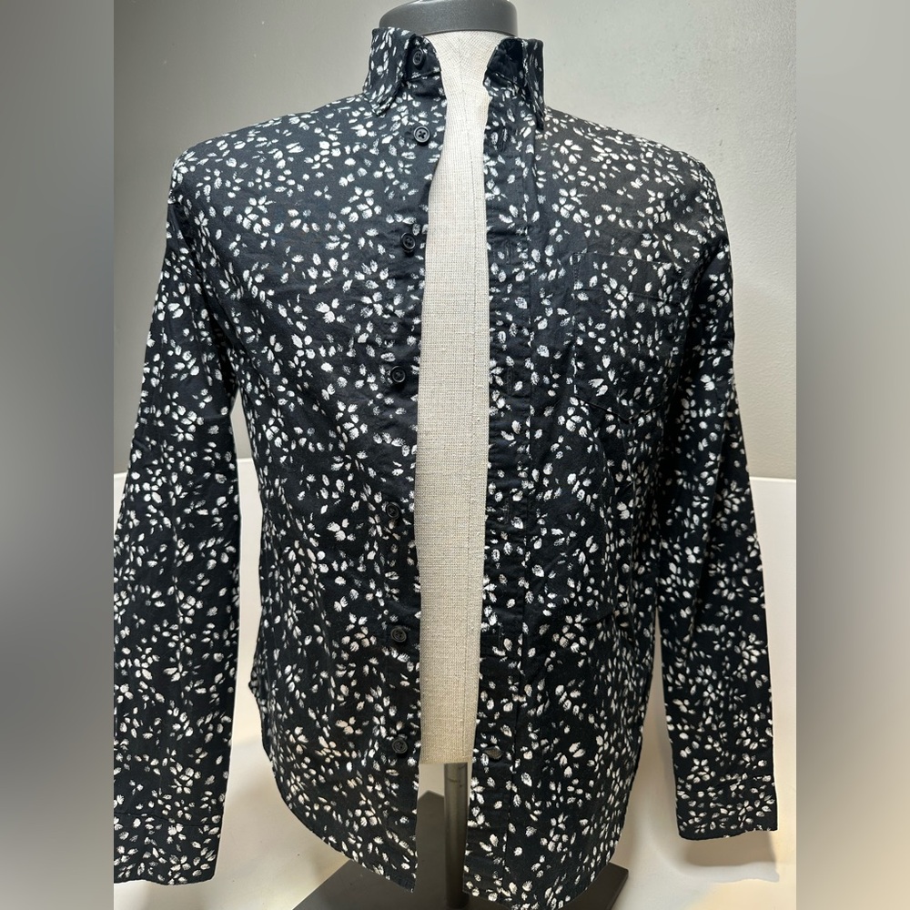 Express Black Button-Up Shirt with White Floral Print